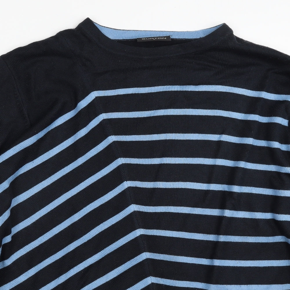 Burton Mens Blue Crew Neck Striped Acrylic Pullover Jumper Size L