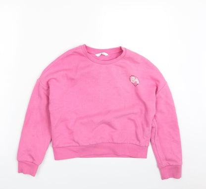 Marks and Spencer Girls Pink  Cotton Pullover Sweatshirt Size 9-10 Years  Pullover - Positive State of Mind