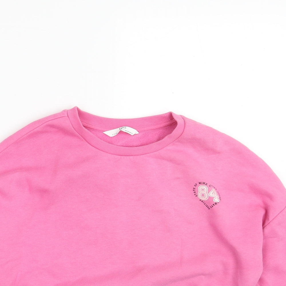 Marks and Spencer Girls Pink  Cotton Pullover Sweatshirt Size 9-10 Years  Pullover - Positive State of Mind