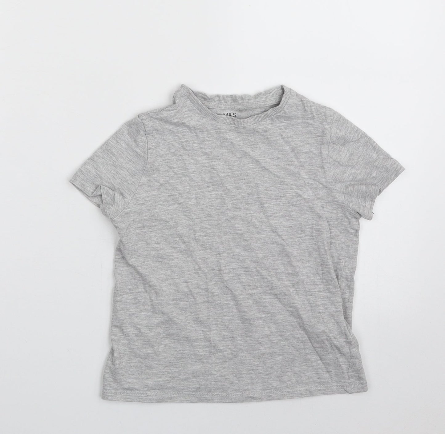 Marks and Spencer Girls Grey  Cotton Pullover T-Shirt Size 6-7 Years Crew Neck Pullover