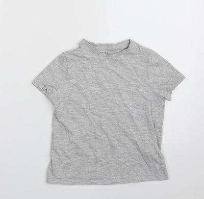 Marks and Spencer Girls Grey  Cotton Pullover T-Shirt Size 6-7 Years Crew Neck Pullover