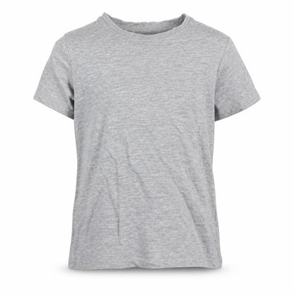 Front view of Marks & Spencer girls’ grey cotton pullover t-shirt, size 6-7, years crew neck pullover