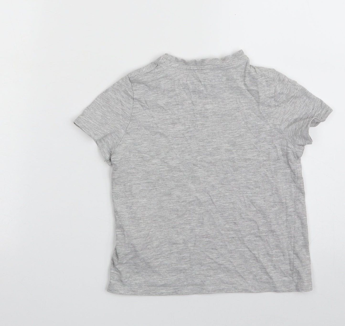 Marks and Spencer Girls Grey  Cotton Pullover T-Shirt Size 6-7 Years Crew Neck Pullover