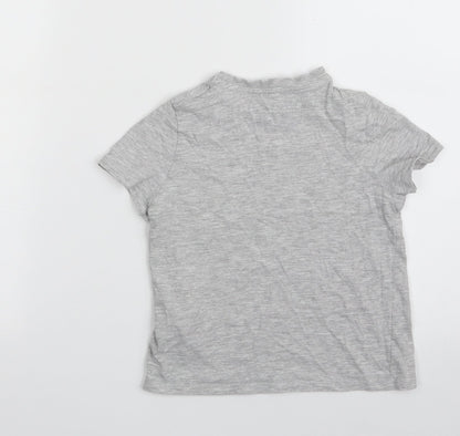 Marks and Spencer Girls Grey  Cotton Pullover T-Shirt Size 6-7 Years Crew Neck Pullover