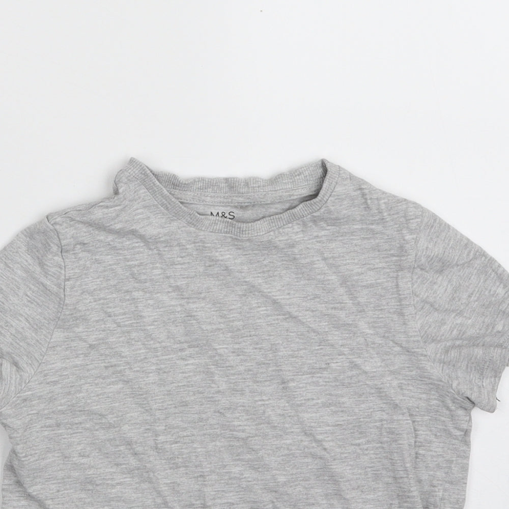 Marks and Spencer Girls Grey  Cotton Pullover T-Shirt Size 6-7 Years Crew Neck Pullover