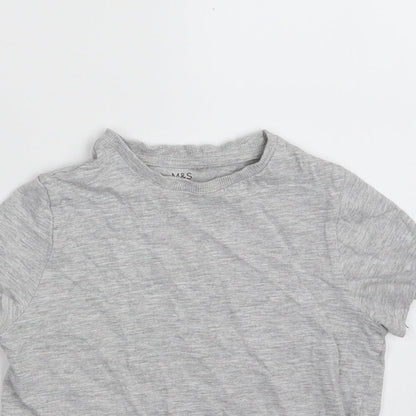 Marks and Spencer Girls Grey  Cotton Pullover T-Shirt Size 6-7 Years Crew Neck Pullover