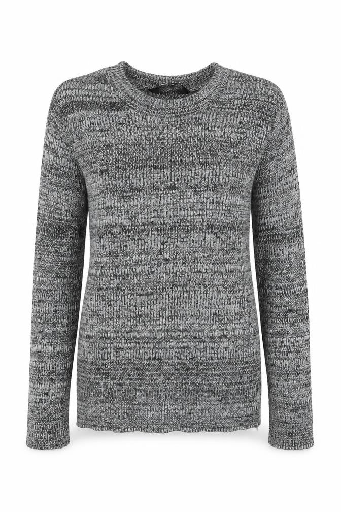 Front view of New Look girls’ grey crew neck acrylic jumper, size 12, years pullover