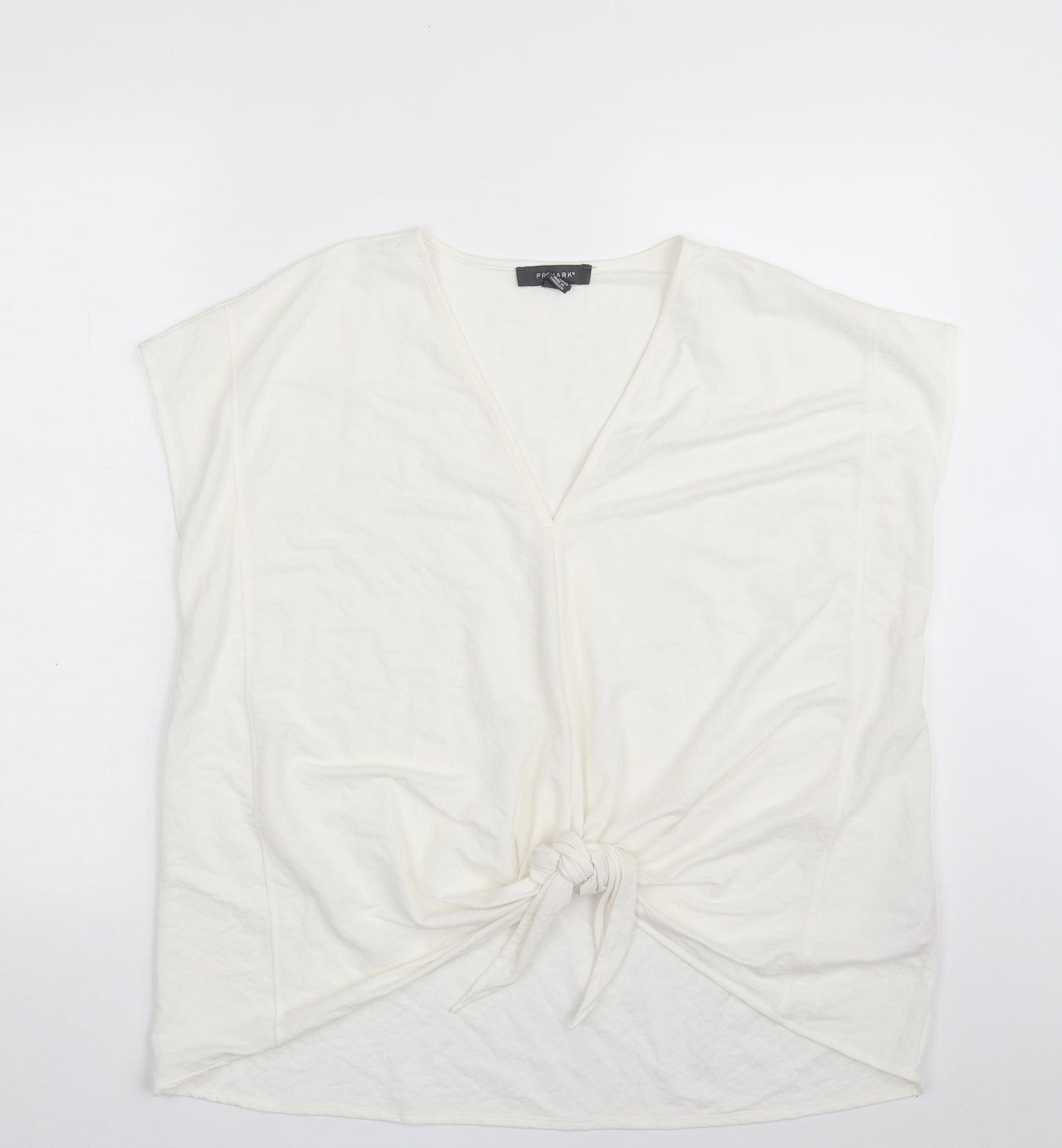 Primark Womens White  Viscose Basic Blouse Size 10 V-Neck - Tie