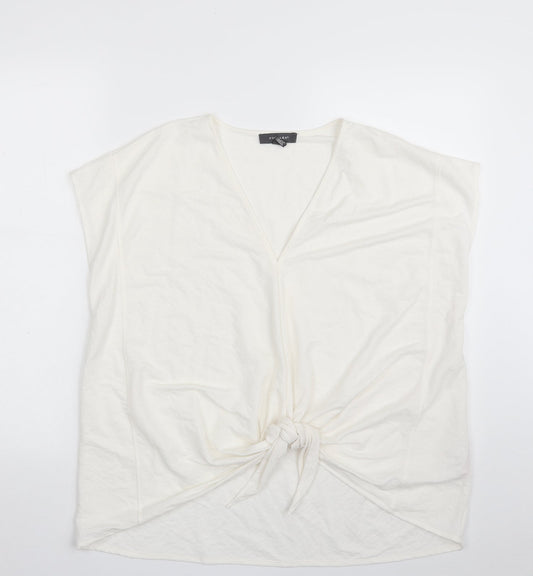 Primark Womens White  Viscose Basic Blouse Size 10 V-Neck - Tie