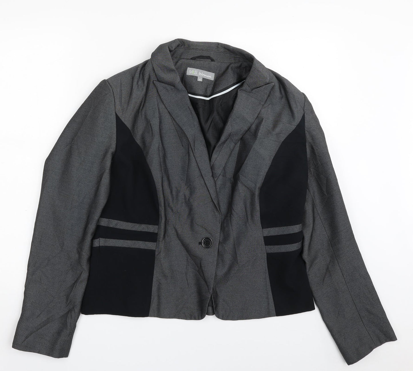 Marks and Spencer Womens Grey Striped  Jacket Blazer Size 16  Button