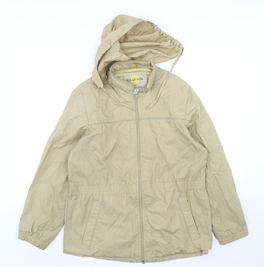 Front view of Solar Girl women’s beige parka coat, size UK 12