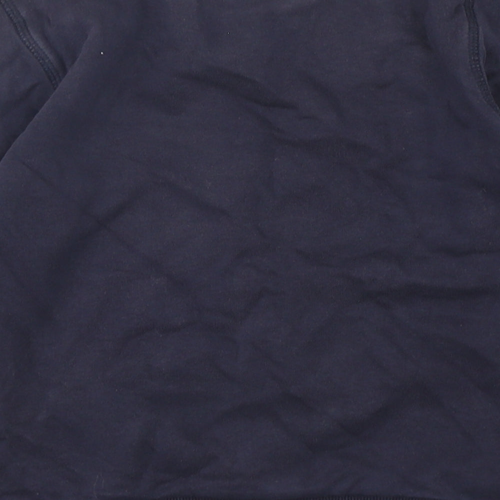 Brand and care label for F&F boys’ blue cotton pullover sweatshirt, size 8-9, years pullover