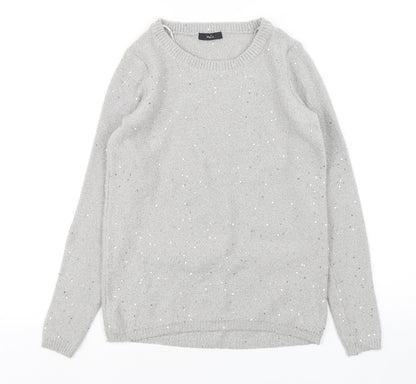 M&Co Womens Grey Round Neck  Nylon Pullover Jumper Size 8