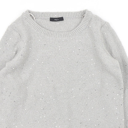 M&Co Womens Grey Round Neck  Nylon Pullover Jumper Size 8