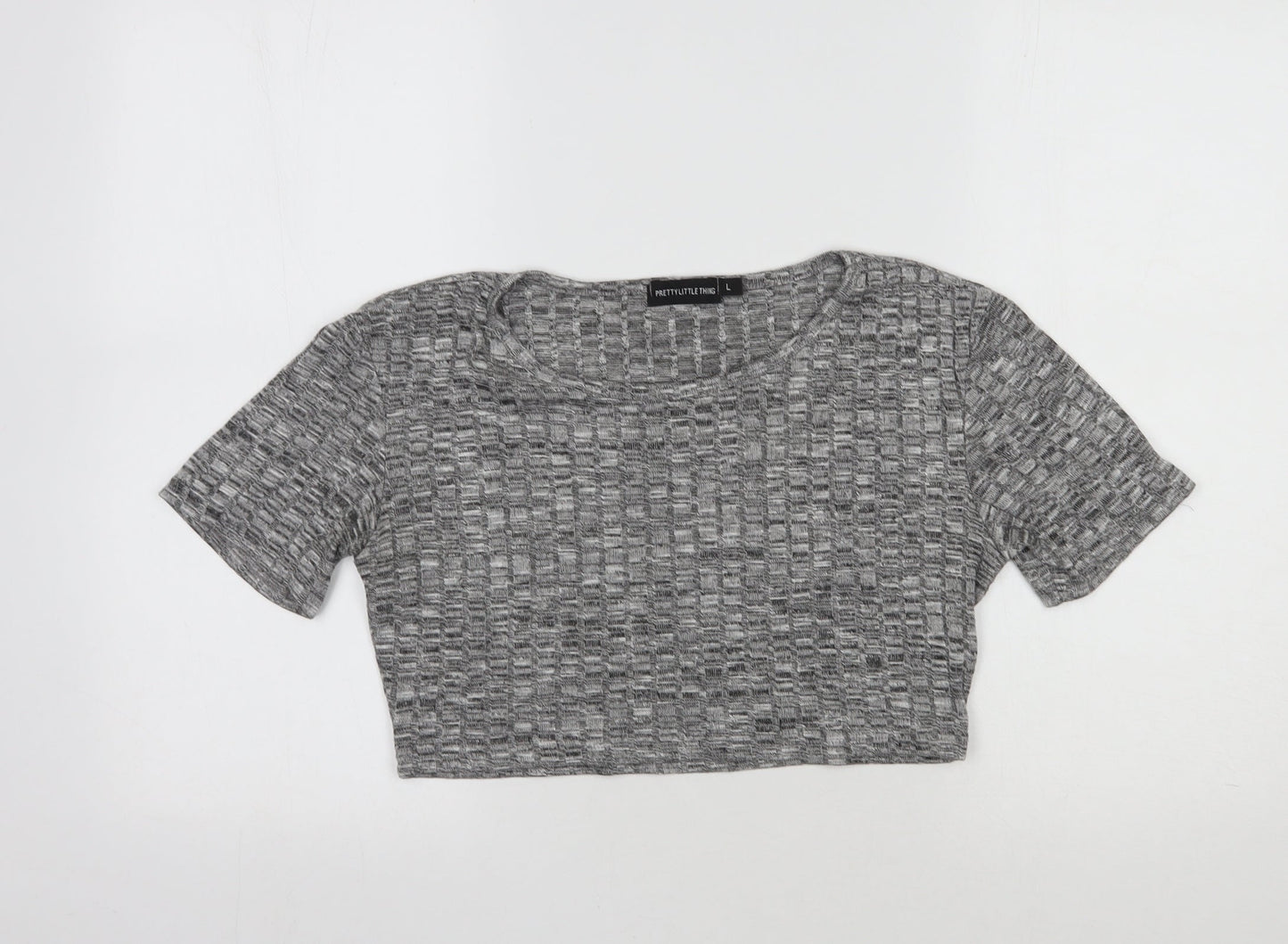 Womens UK Size L PRETTYLITTLETHING Grey Cropped T-Shirt