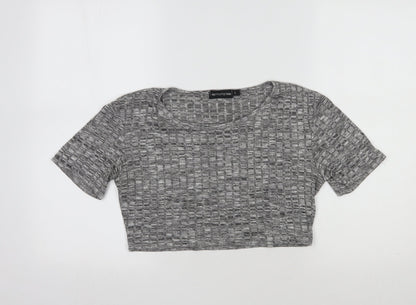 Womens UK Size L PRETTYLITTLETHING Grey Cropped T-Shirt