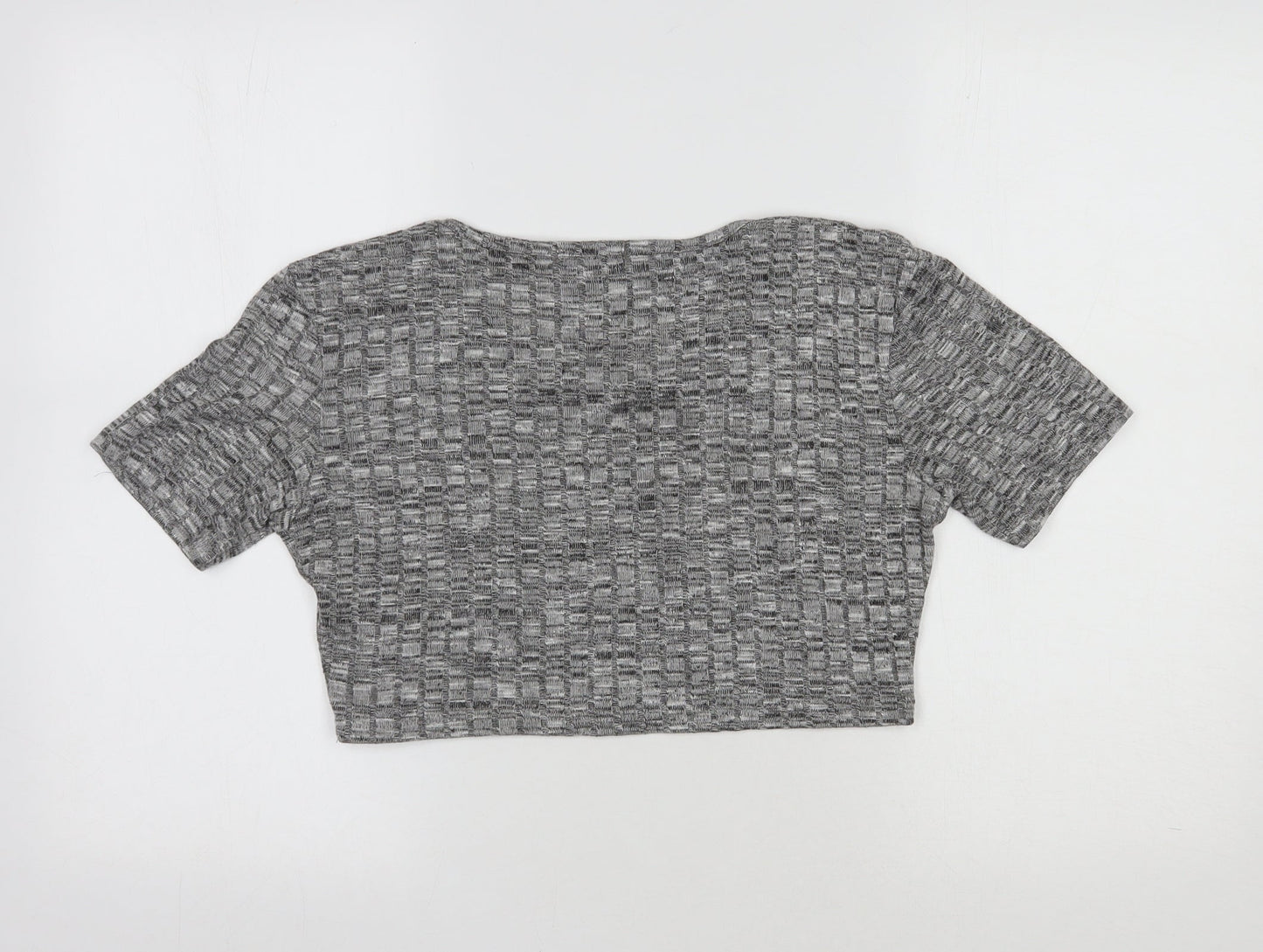 Womens UK Size L PRETTYLITTLETHING Grey Cropped T-Shirt