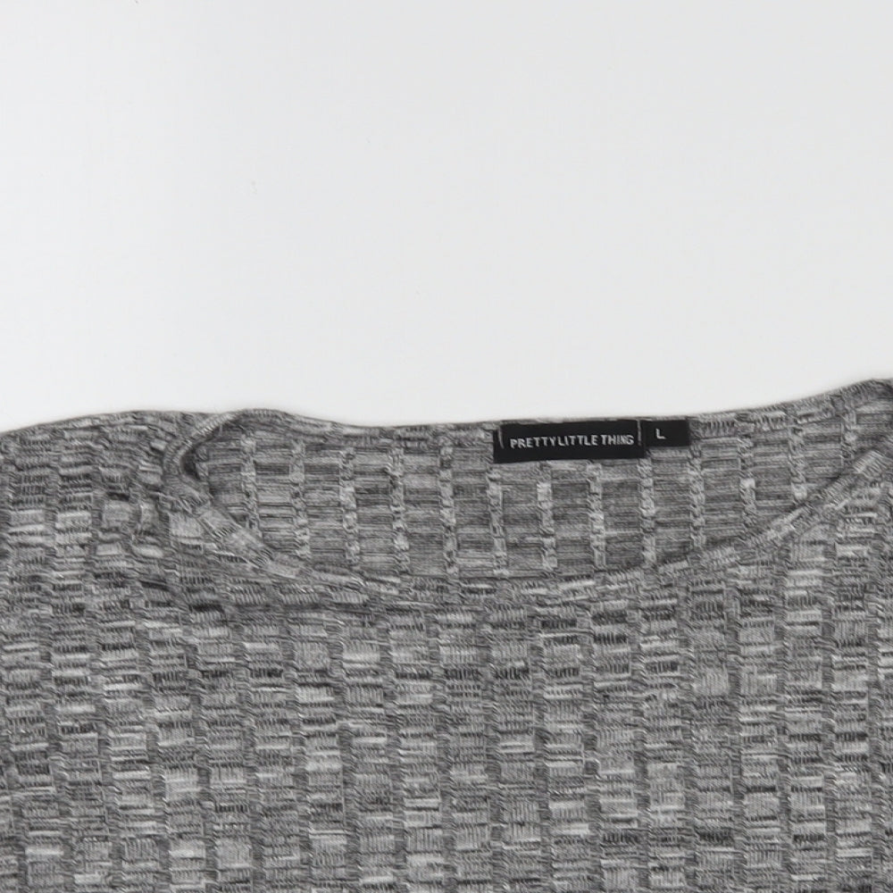 Womens UK Size L PRETTYLITTLETHING Grey Cropped T-Shirt