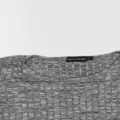 Womens UK Size L PRETTYLITTLETHING Grey Cropped T-Shirt