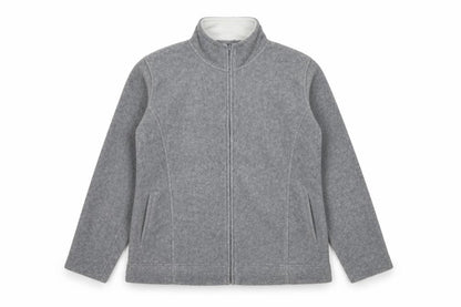 Front view of Isle women’s grey 100% polyester full zip sweatshirt, size L, zip