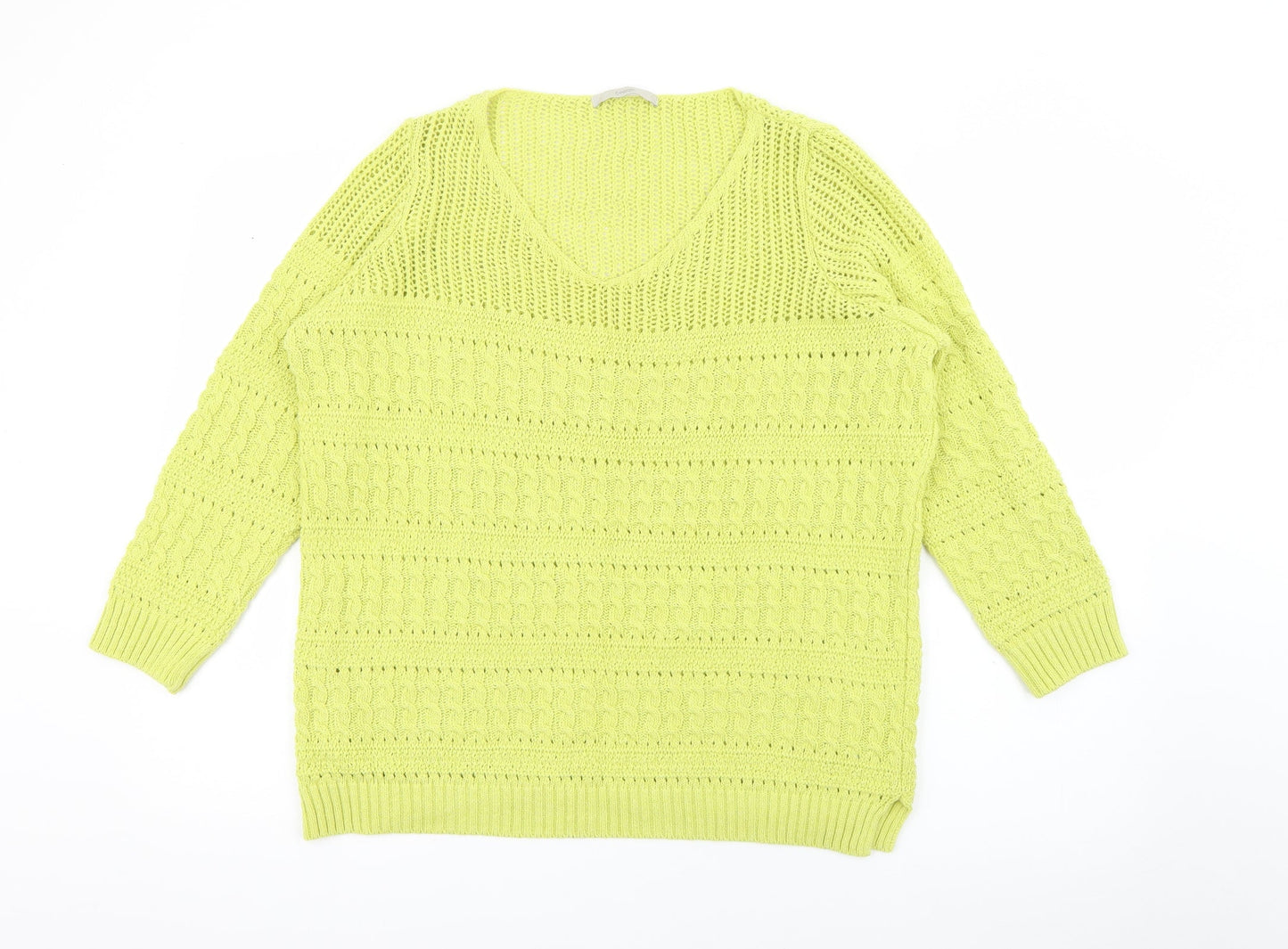 George Womens Green V-Neck  Cotton Pullover Jumper Size 14