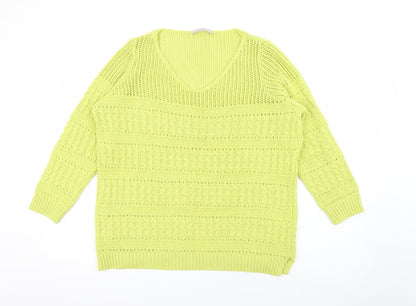 George Womens Green V-Neck  Cotton Pullover Jumper Size 14