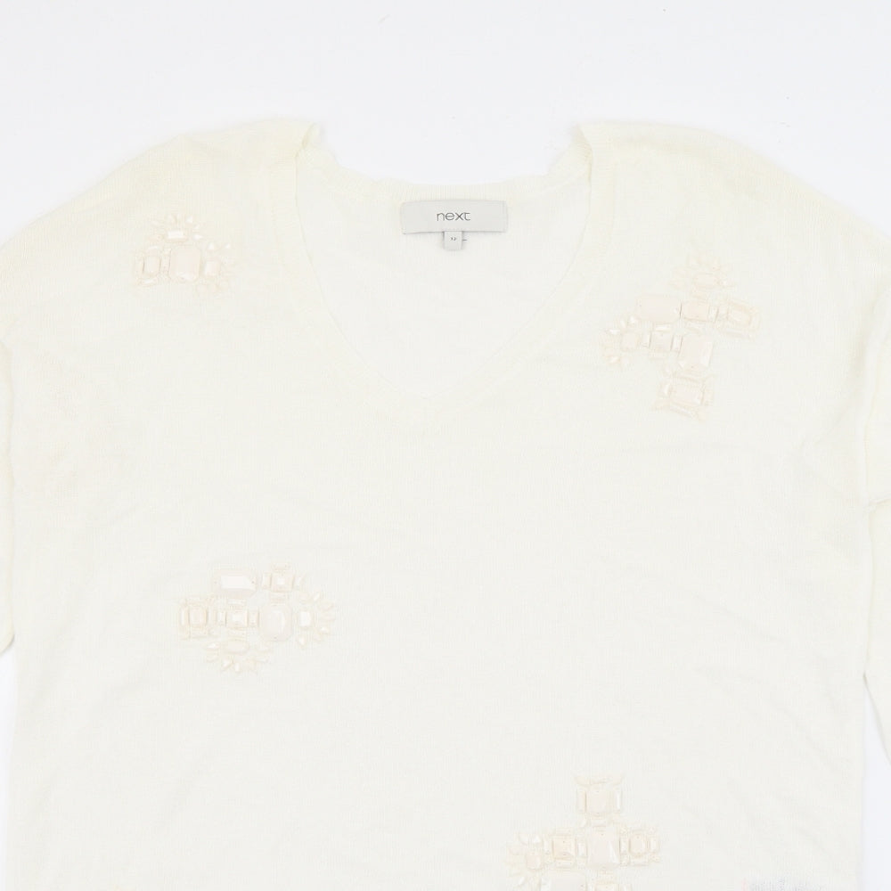 Womens UK Size 12 NEXT White Pullover Jumper