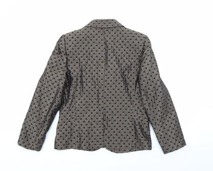 Back view of TUZZI women’s brown polka dot acrylic jacket blazer, size UK 14
