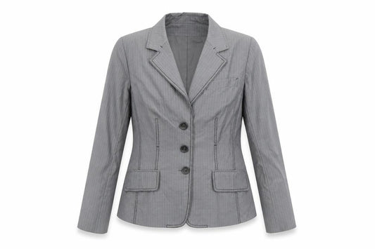 Front view of Gerard Darel women’s green striped polyester jacket blazer, size UK 14