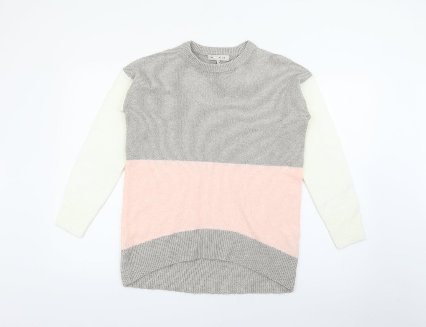 Nutmeg Womens Multicoloured Crew Neck  Acrylic Pullover Jumper Size 10