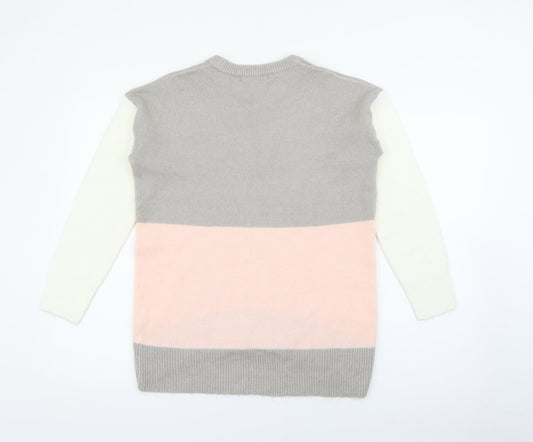 Nutmeg Womens Multicoloured Crew Neck  Acrylic Pullover Jumper Size 10