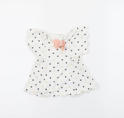Isaac Mizrahi Girls White Geometric Cotton Fit & Flare  Size 3-6 Months  Round Neck Button