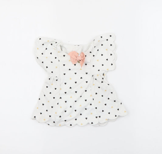 Isaac Mizrahi Girls White Geometric Cotton Fit & Flare  Size 3-6 Months  Round Neck Button