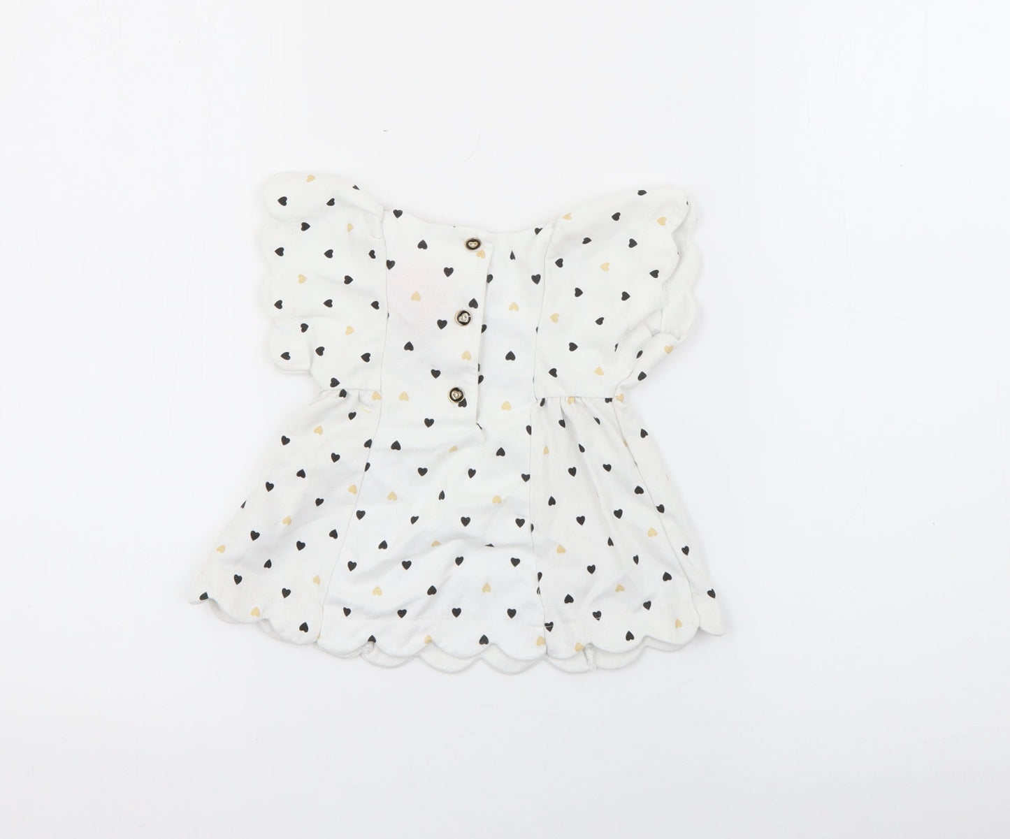Isaac Mizrahi Girls White Geometric Cotton Fit & Flare  Size 3-6 Months  Round Neck Button