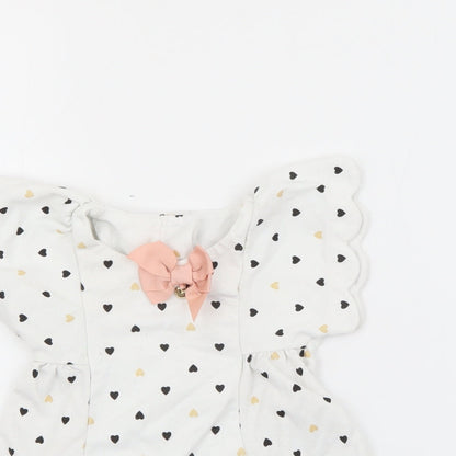 Isaac Mizrahi Girls White Geometric Cotton Fit & Flare  Size 3-6 Months  Round Neck Button