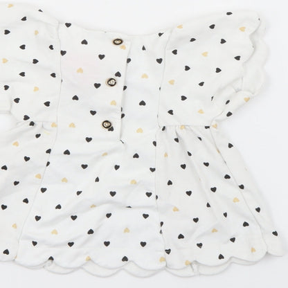 Isaac Mizrahi Girls White Geometric Cotton Fit & Flare  Size 3-6 Months  Round Neck Button