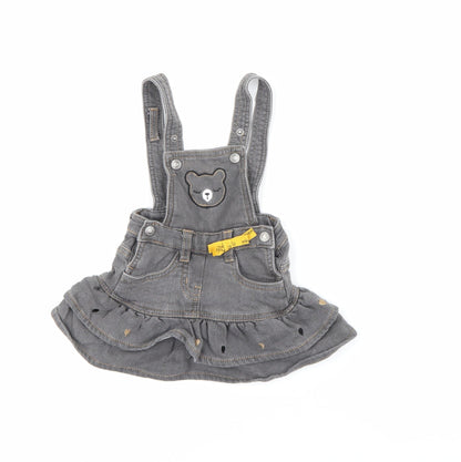 Minibanda Baby Grey  Cotton Pinafore/Dungaree Dress  Size 3-6 Months  Square Neck Snap