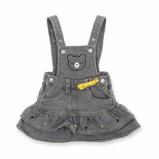 Minibanda Baby Grey  Cotton Pinafore/Dungaree Dress  Size 3-6 Months  Square Neck Snap