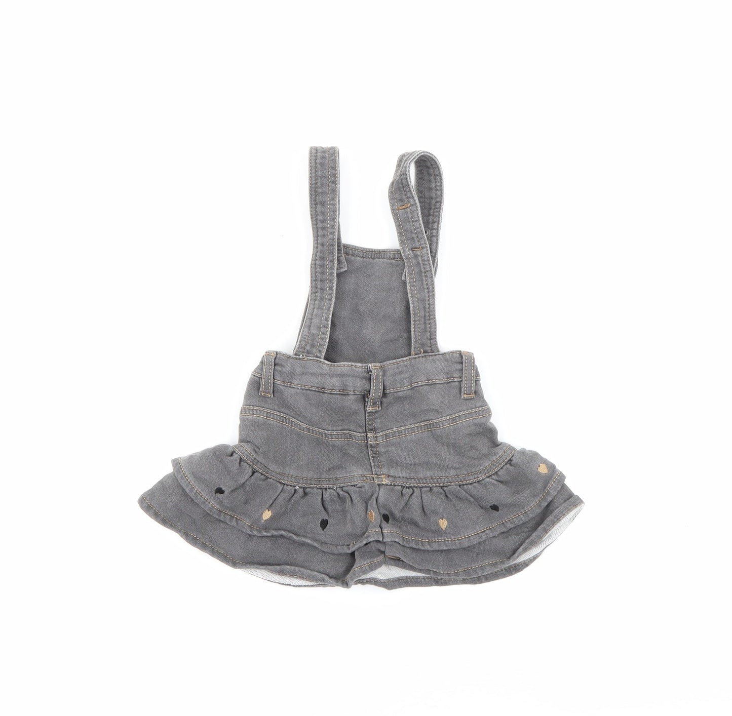 Minibanda Baby Grey  Cotton Pinafore/Dungaree Dress  Size 3-6 Months  Square Neck Snap