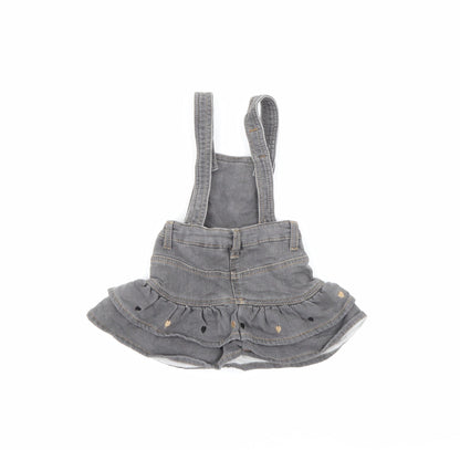 Minibanda Baby Grey  Cotton Pinafore/Dungaree Dress  Size 3-6 Months  Square Neck Snap