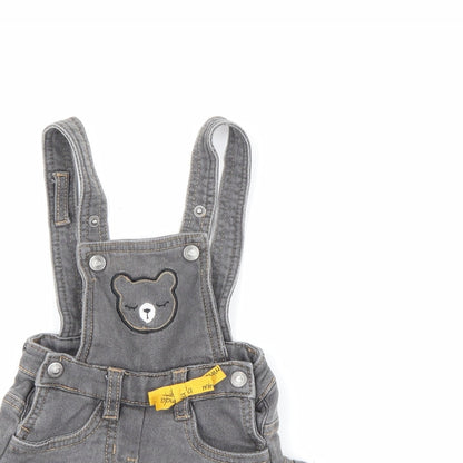 Minibanda Baby Grey  Cotton Pinafore/Dungaree Dress  Size 3-6 Months  Square Neck Snap