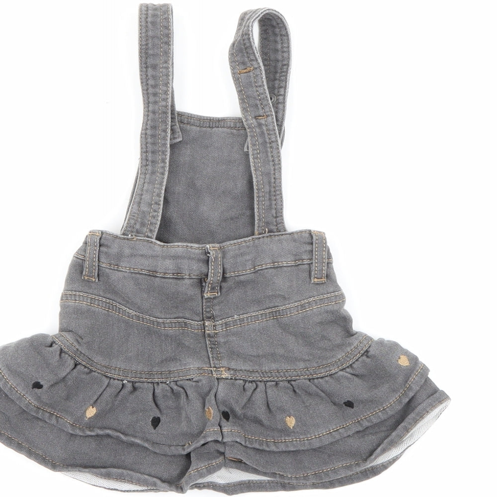 Minibanda Baby Grey  Cotton Pinafore/Dungaree Dress  Size 3-6 Months  Square Neck Snap
