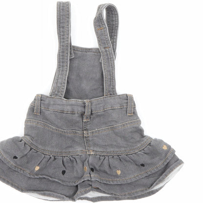 Minibanda Baby Grey  Cotton Pinafore/Dungaree Dress  Size 3-6 Months  Square Neck Snap