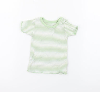 Marks and Spencer Baby Green Striped Cotton Pullover T-Shirt Size 0-3 Months Crew Neck Snap