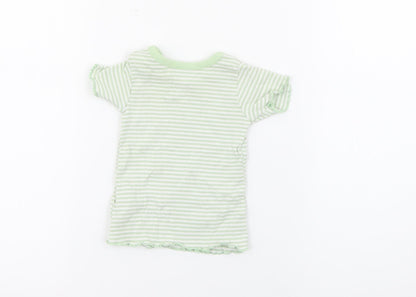 Marks and Spencer Baby Green Striped Cotton Pullover T-Shirt Size 0-3 Months Crew Neck Snap