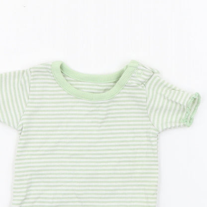 Marks and Spencer Baby Green Striped Cotton Pullover T-Shirt Size 0-3 Months Crew Neck Snap