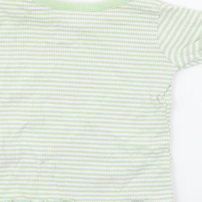 Marks and Spencer Baby Green Striped Cotton Pullover T-Shirt Size 0-3 Months Crew Neck Snap