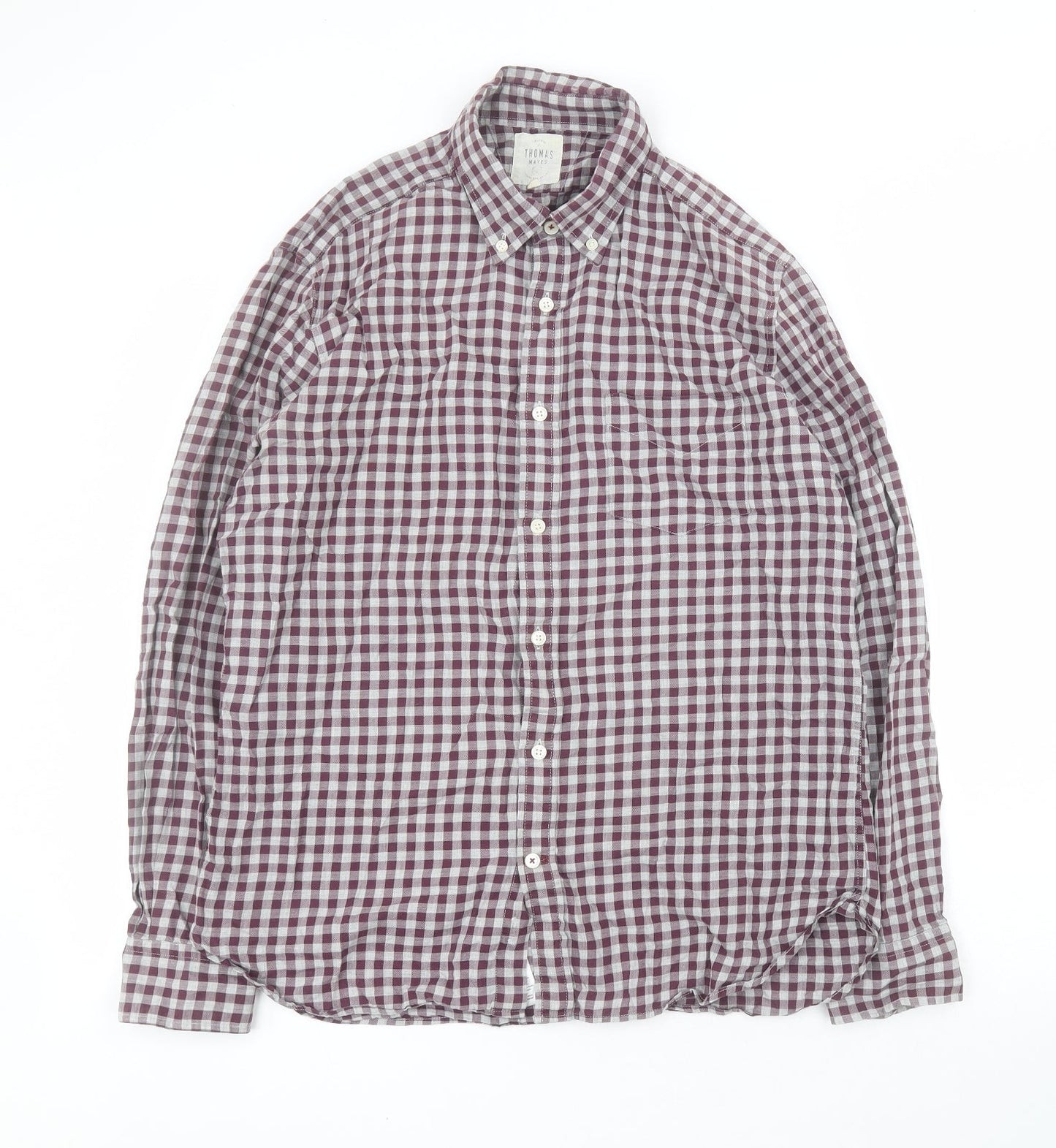 Thomas Mayes Mens Purple Plaid Cotton  Button-Up Size M Collared Button