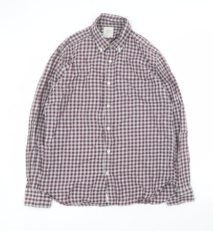 Thomas Mayes Mens Purple Plaid Cotton  Button-Up Size M Collared Button