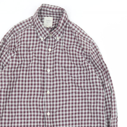 Thomas Mayes Mens Purple Plaid Cotton  Button-Up Size M Collared Button